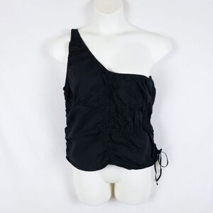 Deiji Studios One-Shoulder Top Womens L/XL? Ruched Cinched Black Minimalist